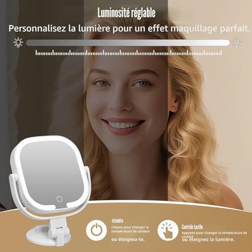 Miroir grossissant 30X à intensité variable avec batterie 2000mAh intégrée