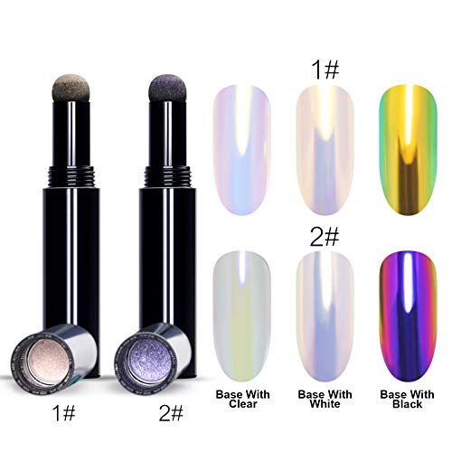 Alexnailart Luftkissen-Nagelpuder-Stift-Set, holografischer Glitzer, Chrom, Spiegelpuder, Maniküre-Design mit… – Bild 4