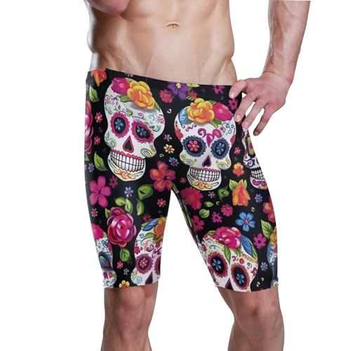 Sugar Skull Skeleton Gothic Flowers Swim Jammers for Men Athletic Durable S B0400570