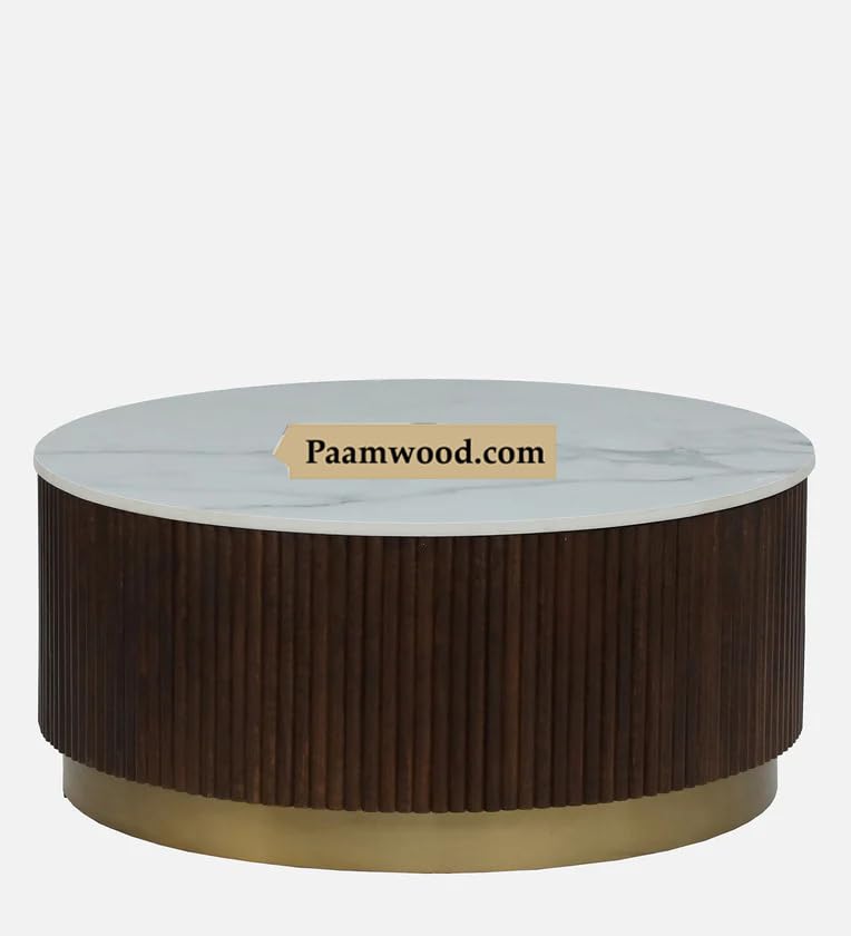 Image of Premium Luxury Marble-Top Wooden Center Table with Louvers & Acrylic Wooden Base | Premium Coffee Table for Living Room & Office