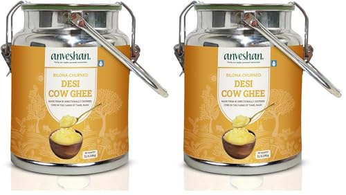 Image of Anveshan A2 Ghee (5L Stainless Steel Dolchi) | Traditional Bilona Method | Curd- Churned | Cultured | Pure and Nutural | Lab Tested | Free-grazed, Grass-fed Desi Cows (Pack of 2)
