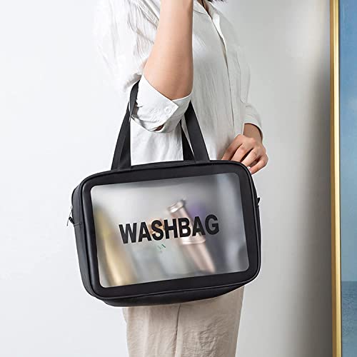 Image of KUKLAR Wash Bag Pouch for Travel Kit Toiletry Bag Cosmetic Bag Make Up Box for Brushes,Accessories with Handle,Large Capacity Translucent Waterproof Travel Storage Organizer Set of 1(Black)