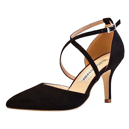 Image of ELEGANTPARK Pointed Toe Heels for Women Satin Strappy Wedding Dress Shoes | Adjustable Buckle, 3 inch Stable Heel, Closed Toe Pumps for Bride, Wedding Guest, Bridesmaid, Evening, Cocktail Party, Formal