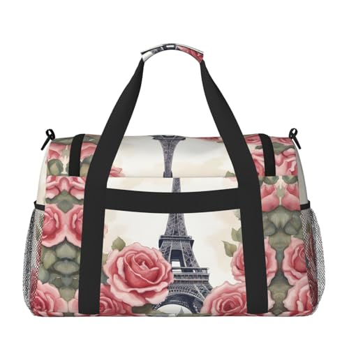 Eiffel Tower Rose Flower Foldable Travel Duffel Bag Tote Carry On Luggage Bag For Weekend Getaways, For Spontaneous Trips2