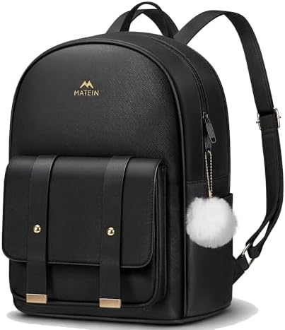 MATEIN Rucksack Damen Klein, 2 in 1 Rucksack Damen Elegant mit Bommel-Anhänger, Wasserdicht Damenrucksack Klein, Cityrucksack kleiner Handtasche für Alltag, Reisen, Schule, Arbeit, Leder, Schwarz