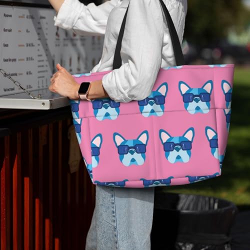 Grand sac de plage bouledogue français imprimé original avec poignées