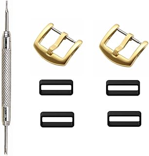 304 Stainless Steel Watch Buckle Clasp with Rubber Silicone Watch Band Loops Replacement for Watch Bands Strap - 18mm 20mm 22mm 24mm (Silver/Gold) Watch Band Buckle Rubber Silicone Watch Band Loops