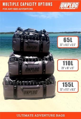 Image of UNPLUG Ultimate Adventure | 1680D Heavy Duty Waterproof Bag | Large Travel Bag which can be Used for Camping, Motorcycling, Boating, or Hunting|65L Storm Grey