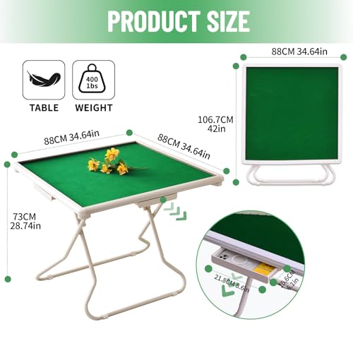 Mesa plegable de Mahjong para 4 jugadores con superficie verde miniatura 3