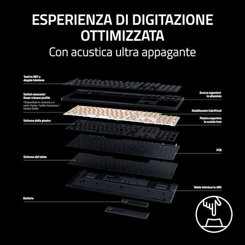 BlackWidow V4 Low-profile HyperSpeed - Tastiera meccanica da gaming wireless a basso profilo (Wireless e BT, Rotella multifunzione e 11 pulsanti di controllo) Interruttore arancione | layout US - Tastiera gaming - Immagine 5