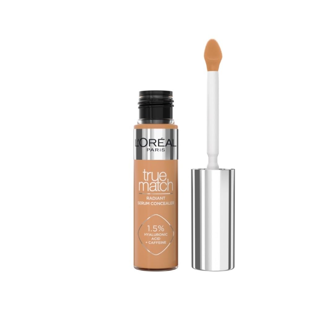L'Oréal Paris Serum Concealer, Medium Coverage, Radiant Finish, With 1.5% Hyaluronic Acid and Caffeine, True Match, 8N, 10ml