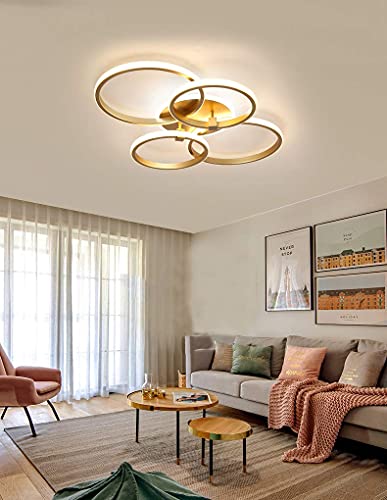 Becailyer 76W Modern LED Chandelier, 4-Ring Flush Mount Ceiling Light Round Acrylic Ceiling Lamp for Living Room Bedroom Dining Room, 6000K - image 8