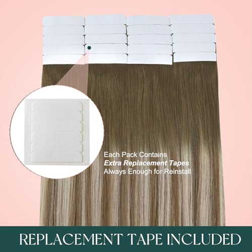 Image of Easyouth Human Hair Extensions Tape in Balayage 20In Tape in Hair Extension Human Hair Dark Brown Ombre Brown Mix Blonde, Blend Seamlessly with Your Own Hair, Soft Hair Extension Tape in 20pcs 50g