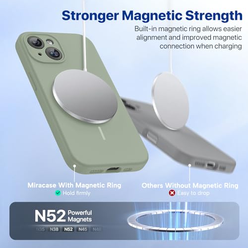 Image of Miracase Magnetic for iPhone 15 Plus Case, [Soft Anti-Scratch Microfiber Lining], Compatible with MagSafe, Liquid Silicone Shockproof Drop Protection Phone Case for 15 Plus, Patina Green