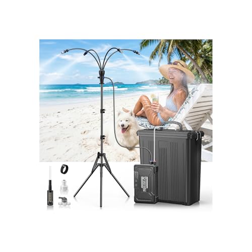 Portable 4 Gallon Misting System with 15000mAh Rechargeable Pump Stand 33FT Hose Powerful Outdoor Water Bucket Misters for Outside Patio Cooling Backyard Canopy Sports Greenhouse Camping