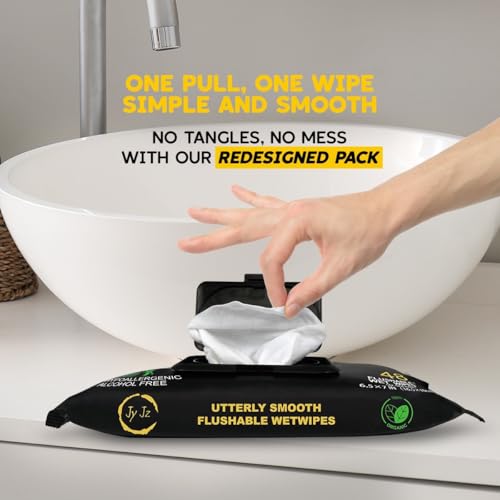 Image of Flushable Wet Wipes, 6 Pack (288 Wipes), New & Improved Lemon Fresh, Disposable, Biodegradable, XL, Aloe & Vitamin-E, Marine Life Friendly, Utterly Smooth, Bespoke Freshness, Irresistible!