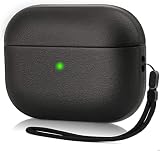 Case for Airpods Pro 2 Case Cover with Lanyard, Leather Texture Full-Body Protective Case Cover Compatible with Apple Airpod Pro 2nd Generation, Front LED Visible (Matte Black)