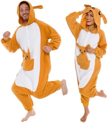 Funziez! Adult Onesie Halloween Costume Animal Dinosaur Shark Unisex Plush One Piece Cosplay Suit for Adults, Men and Women