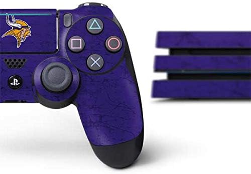 Skinit Decal Gaming Skin Compatible with PS4 Pro Console and Controller Bundle - Officially Licensed NFL Minnesota Vikings Distressed Design
