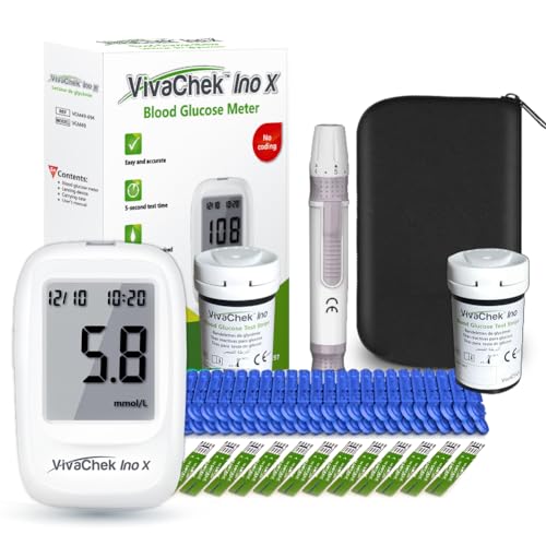 VivaChek Diabetes Test Kit Blood Sugar Monitor with Ketone and Hypo Warning 900 Memory Blood Glucose Monitor with Test Strips x 100 and Lancet x 100 -in mmol/L