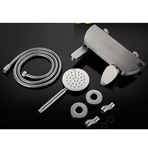 Robinet de baignoire avec douche à main mitigeur eau chaude froide inox brossé - 4
