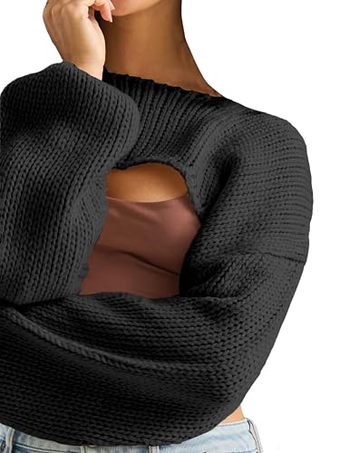 Womens Crochet Crop Tops Shrug Sweater 2025 Y2K Bolero Shoulder Knit Loose Trendy Cropped Sweaters（Petite）4