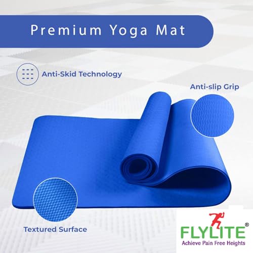 Image of Flylite by Yoga & Exercise Mat, Anti-Slip Fitness Mat with Carry Strap for Home, Gym, Meditation, Pilates, Stretching & Floor Exercises, Lightweight Mat for Men, Women & Kids (Ocean Blue, 4mm)