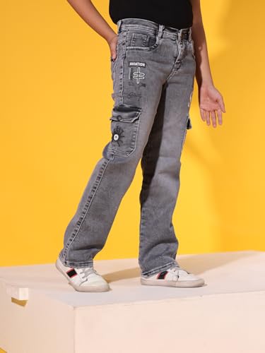 Image of Sky Heights Boy's Solid Cargo Jeans Mid Rise Regular Fit