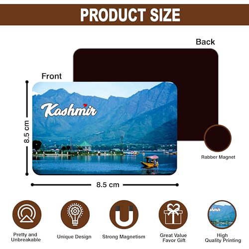 Image of Elegant Fridge Magnet with Themes |Rectangular Size Refrigerator Magnet with Magnetic Rubber Back | Pack of 1, 8.6cm X 5.4cm (Kashmir - Design 2)