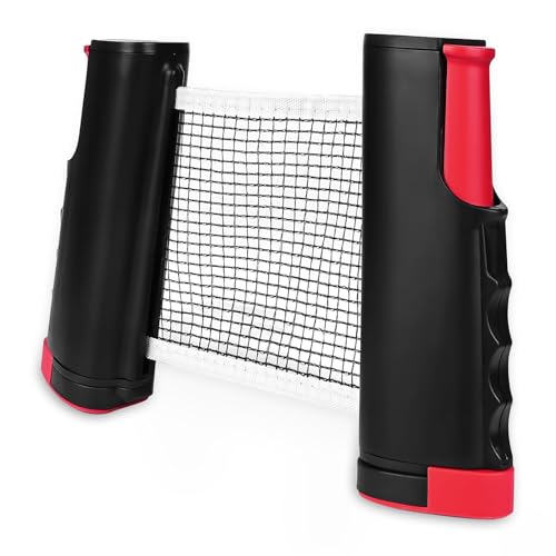 Acboor Red de ping pong, red de ping pong de 170 (máx.) x 20 cm, red retráctil ajustable, soporte de viaje portátil, ideal para tipos de mesas (negro y rojo)