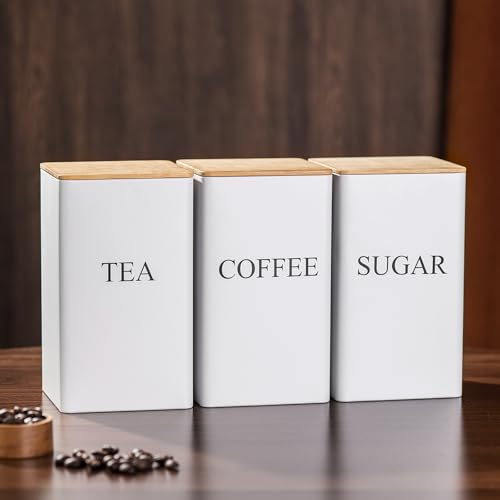 shoxil Juego de 3 recipientes de metal para té, café y azúcar, color blanco, 1000 ml