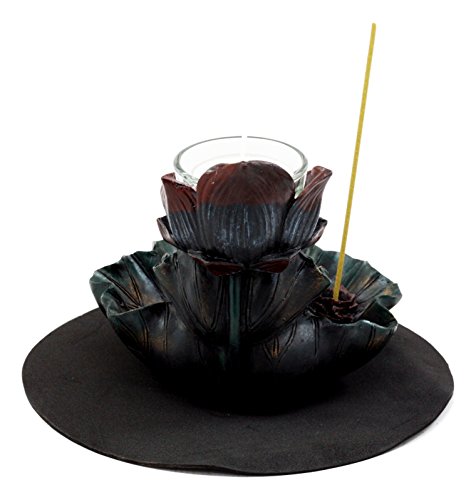 Ebros Gift Feng Shui Zen Buddha Ohm Symbol Sacred Lotus Flower Cascading Tower Incense Stick And Backflow Cone Burner And Candle Holder Figurine #TOP3