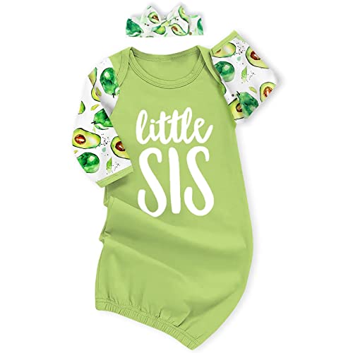 Image of AMAWMW Newborn Baby Girl Little Sister Sleeper Gown Stripe Long Sleeve Nightgown Pajamas Gifts Stuff Essential Outfit