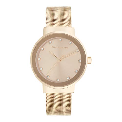 Giordano Analog Watch for Women with Rose Gold Case, Crystal Studded Dial and Classy Metal Mesh Band, Ladies Wrist Watch Gift for Women A2047