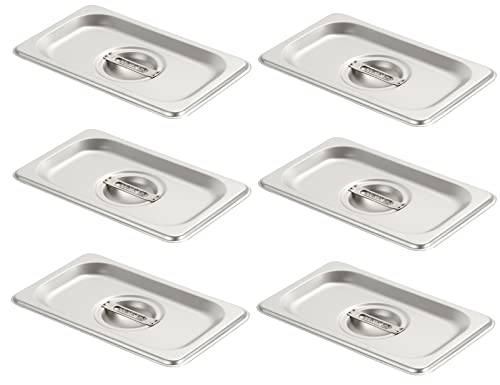 CURTA 6-Pack 1/9 Size Steam Table Pan Covers with Handle, NSF Certified 18/8 Stainless Steel Hotel Pan Lids for Catering, Buffet, Restaurant, Commercial Kitchen, Dishwasher Safe