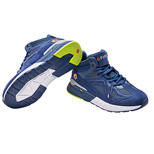 FitVille Wide Basketball Shoes for Men with Flat Feet Extra Wide High-top Sneakers with Ankle Support (13 X-Wide, Majolica Blue)