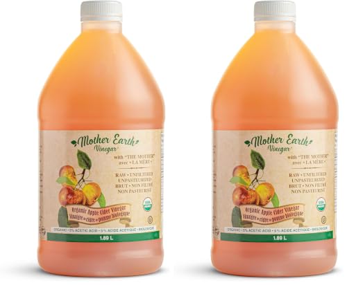 Mother Earth, Organic Apple Cider Vinegar with The Mother, Half Gallon, Fresh Pressed Organic Apples, OACV, ACV, Raw, Unpasteurized, Unfiltered (1/64oz Bottle) (Pack of 2)