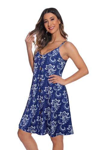 Image of JOELLYUS Summer Dresses for Women Spaghetti Strap Button Down Casual Sundress Beach Cover Up Dress with Pockets 2026