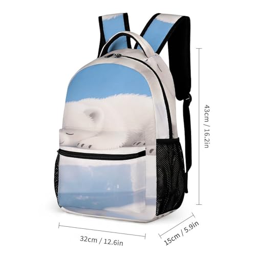 Little Polar Bear Printed Backpack With Lunch Pack Storage Box Case 3pcs Lightweight Travel Backpack2