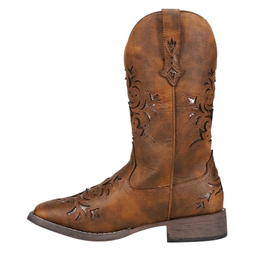 Image of ROPER Womens Kennedy Glitter Tooled Inlay Square Toe Pull On Casual Boots Mid Calf Low Heel 1-2 inch