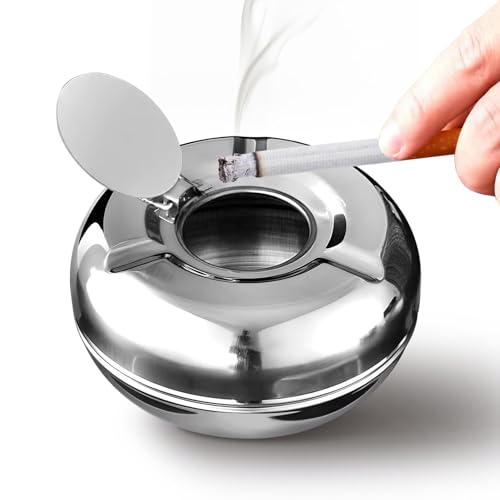 Posacenere da esterno con coperchio, in acciaio inox, moderno posacenere per sigarette, decorazione da patio, antivento, per tavolo, ufficio, casa, bar hotel (argento, L-4,7)