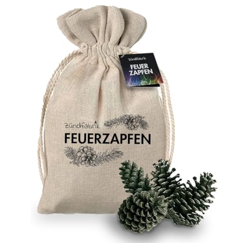 NaturFabrik Zündfabrik (Feuerzapfen 32 Stück) inkl. Aufbewahrungsbeutel | Feuerpulver für buntes Feuer | Trockenpulver für Flammenfärbung | Feuer Farbe für Feuerstellen, Kamin, Ofen