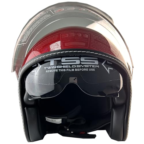 Halbhelme Gesicht Motorrad Helm ECE genehmigt halbe Casco Fit Männer Frauen ATV Moped Roller (Rot, L)