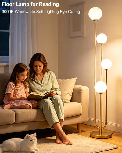 Image of Lightdot Gold Globe Floor Lamp 4-Lights Dimmable Floor Lamps 3000K Bulbs Included Unique Modern Standing Tall Lamp with 5Lbs Heavy Base for Living Room /Bedroom /Sofa Beside /Corner Decor