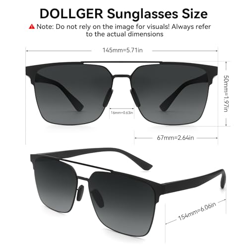 Dollger DG496-2025 Men's Polarized Square Sunglasses UV400 Protection, Metal Frame Nylon Lenses Stylish Anti-Glare（Black to Gray）4