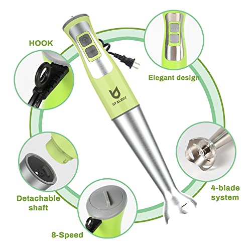 Immersion Hand Blender, UTALENT 5-in-1 8-Speed Stick Blender with 500ml Food Grinder, BPA-Free, 600ml Container,Milk Frother,Egg Whisk,Puree Infant Food, Smoothies, Sauces and Soups - Green image 3
