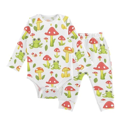 vvfelixl Baby Bodysuits Pants Sets Cute Frog Mushroom Baby Bodysuit Long Sleeve Baby Clothes for Boys Girls 12-18M