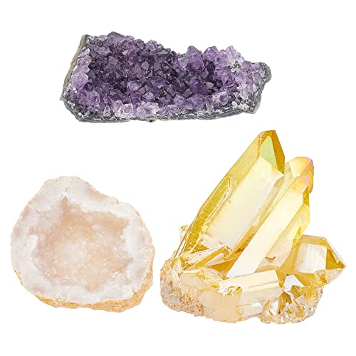 SUPERFINDINGS Amatista Geoda 3Estilo Amatista Piedra Natural Ángel Aura Cuarzo Geoda Púrpura Proyecto Grandes Racimos de Amatista Cúmulo de Cristal de Roca Natural Geoda Citrino Nuggets Piedra para