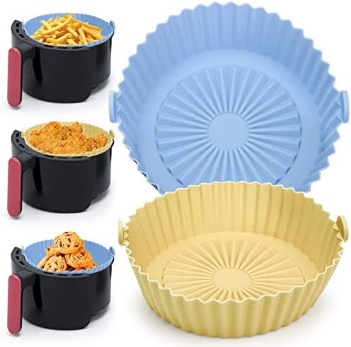 2 Pack Air Fryer Silicone Liners Pot for 1 to 3 QT, Anglecai 6.5 Inch Air Fryer Silicone Bowl Basket Round, Reusable Air Fryer Silicone Inserts Washable Air Fryer Baking Tray for Air Feyer Oven