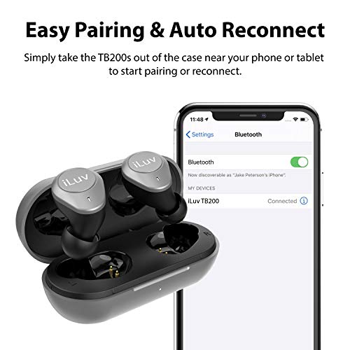 Iluv Tb200 Space Gray True Wireless Earbuds Cordless In-Ear Bluetooth 5.0 With Hands-Free Call Microphone, Ipx6 Waterproof Protection, High-Fidelity Sound; Includes Compact Charging Case & 4 Ear Tips #TOP1